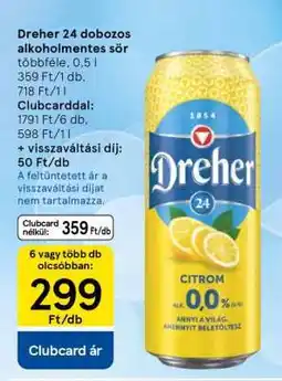 Tesco Dreher 24 dobozos alkoholmentes sör ajánlat