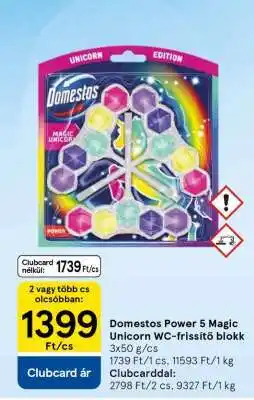 Tesco Domestos Power 5 Magic Unicorn WC-frissítő blokk ajánlat