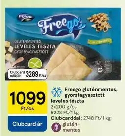 Tesco Freego gluténmentes, gyorsfagyasztott leveles tészta ajánlat