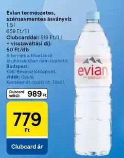 Tesco Evian természetes szénsavmentes ásványvíz ajánlat