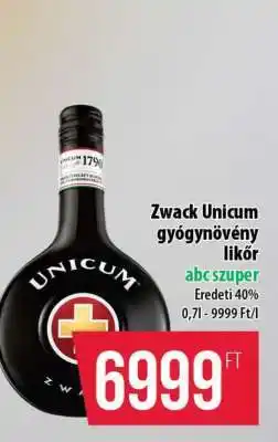 Coop Zwack Unicum gyógynövény likőr ajánlat
