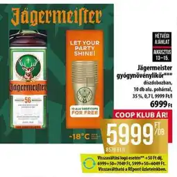 Coop Jägermeister gyógynövénylikőr ajánlat