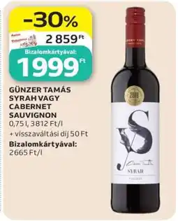 Auchan Günzer Tamás Syrah vagy Cabernet Sauvignon ajánlat