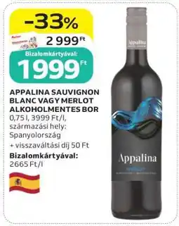 Auchan APPALINA SAUVIGNON BLANC VAGY MERLOT ALKOHOLMENTES BOR ajánlat