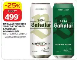 Auchan BAKALÁŘ PREMIUM VAGY DRY HOPPED LAGER CSEH DOBOZOS SÖR ajánlat