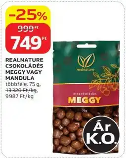 Auchan REALNATURE CSOKOLÁDÉS MEGGY VAGY MANDULA ajánlat