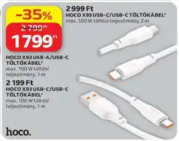 Auchan HOCO X93 USB-C/USB-C TÖLTŐKÁBEL ajánlat