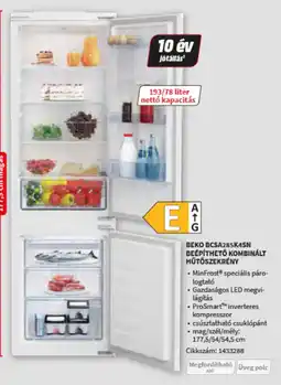 MediaMarkt Beko beépíthető kombinált hűtőszekrény ajánlat