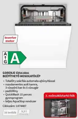 MediaMarkt Gorenje GV663A66 beépíthető mosogatógép ajánlat