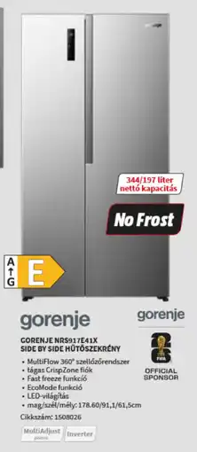MediaMarkt gorenje NRS917E41X Side by Side Hűtőszekrény ajánlat