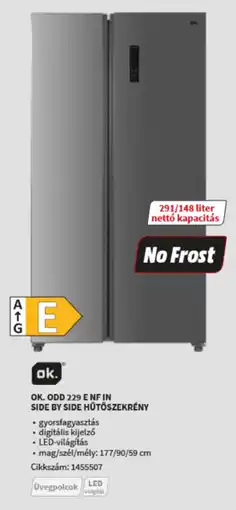 MediaMarkt ok. ODD 229 E NF IN Side by Side Hűtőszekrény ajánlat