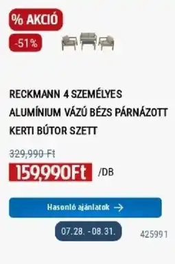 Praktiker Reckmann 4 személyes alumínium vázú bézs párnázott kerti bútor szett ajánlat