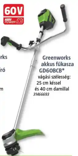 Bauhaus Greenworks akkus fűkasza GD60BCB ajánlat