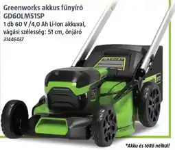 Bauhaus Greenworks akkus fűnyíró GD60LM51SP ajánlat