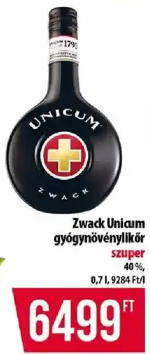 Coop Zwack Unicum gyógynövénylikőr ajánlat