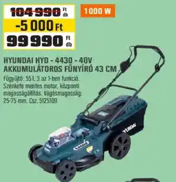 OBI Hyundai akkumulátoros fűnyíró 43 cm ajánlat