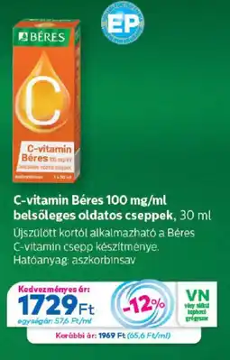 Gyöngy Patikák C-vitamin Béres ajánlat