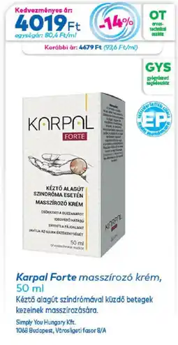 Gyöngy Patikák Karpal forte masszírozó krém ajánlat