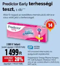 Pingvin Patika Predictor Early terhességi teszt ajánlat