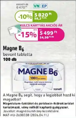 Kulcs Patika Magne B6 bevont tabletta ajánlat