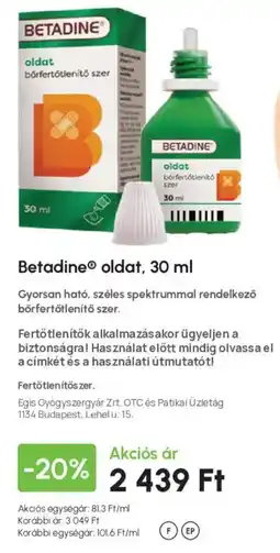 Alma Gyógyszertárak Betadine oldat ajánlat