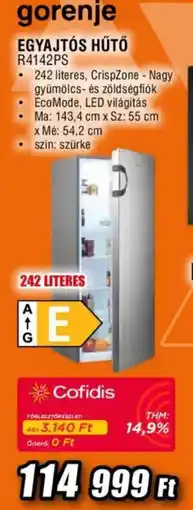 Expert gorenje egyajtós hűtő r4142ps ajánlat