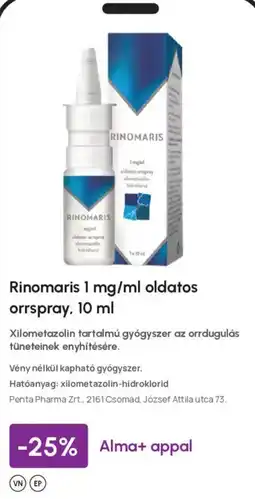 Alma Gyógyszertárak Rinomaris orrspray ajánlat