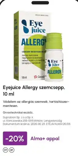 Alma Gyógyszertárak Eye juice Allergy szemcsepp ajánlat