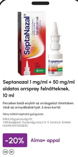 Alma Gyógyszertárak Septanazal orrspray ajánlat