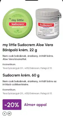 Alma Gyógyszertárak My little sudocrem aloe vera bőrápoló krém, Sudocrem krem ajánlat