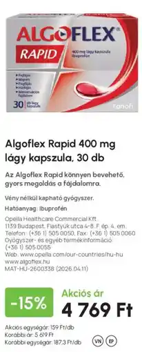 Alma Gyógyszertárak Algoflex Rapid 400 mg lágy kapszula ajánlat