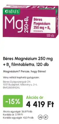 Alma Gyógyszertárak Béres magnézium ajánlat