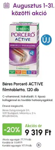 Alma Gyógyszertárak Béres Porceró Active ajánlat