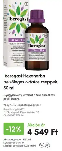 Alma Gyógyszertárak Iberogast hexaherba belsőleges oldatos cseppek ajánlat