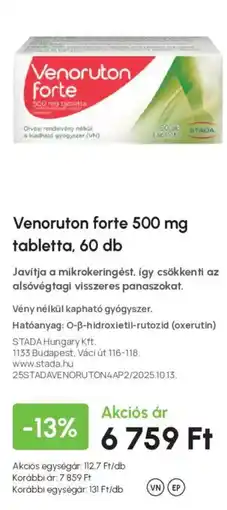 Alma Gyógyszertárak Venoruton forte tabletta ajánlat