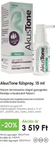 Alma Gyógyszertárak Akustone fülspray ajánlat