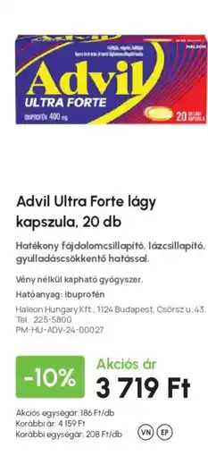 Alma Gyógyszertárak Advil Ultra Forte lágy kapszula ajánlat