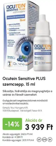 Alma Gyógyszertárak Ocutein sensitive plus szemcsepp ajánlat