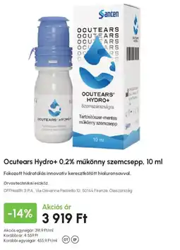 Alma Gyógyszertárak Ocuteears hydro+ műkönny szemcsepp ajánlat
