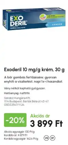 Alma Gyógyszertárak Exoderil krém ajánlat