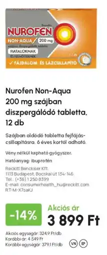 Alma Gyógyszertárak Nurofen Non-Aqua 200 mg szájban diszpergálódó tabletta ajánlat
