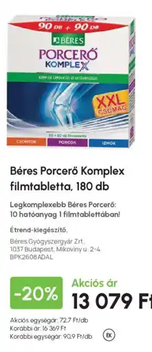 Alma Gyógyszertárak Béres Porceró Komplex ajánlat