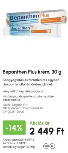 Alma Gyógyszertárak Bepanthen Plus krém ajánlat
