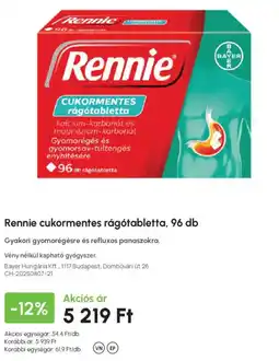 Alma Gyógyszertárak Rennie cukormentes ragótabletta ajánlat