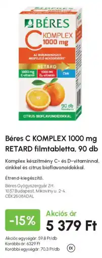 Alma Gyógyszertárak Béres c komplex 1000 mg retard ajánlat