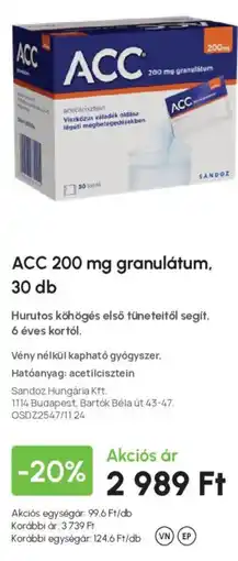 Alma Gyógyszertárak Acc 200 mg granulatum ajánlat