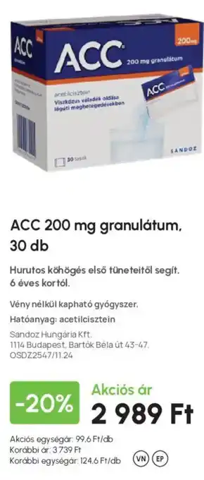 Alma Gyógyszertárak Acc 200 mg granulatum ajánlat