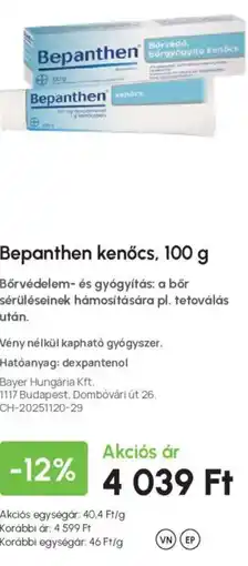 Alma Gyógyszertárak Bepanthen kenocs ajánlat