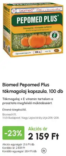 Alma Gyógyszertárak Biomed pepomed plus tökmagolaj kapszula ajánlat