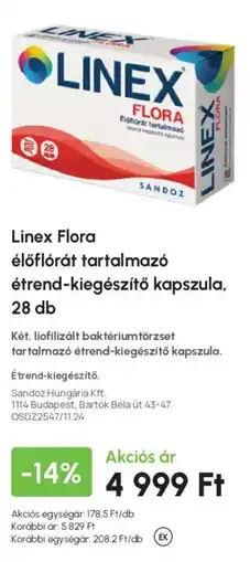 Alma Gyógyszertárak Linex flora eloflorat tartalmazo etrend-kiegeszito kapszula ajánlat